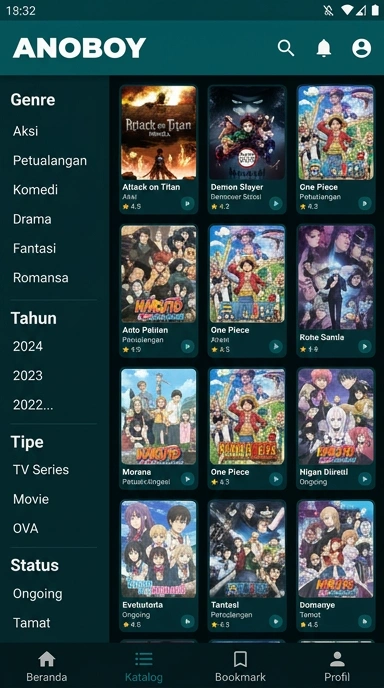 Tampilan katalog aplikasi anoboy